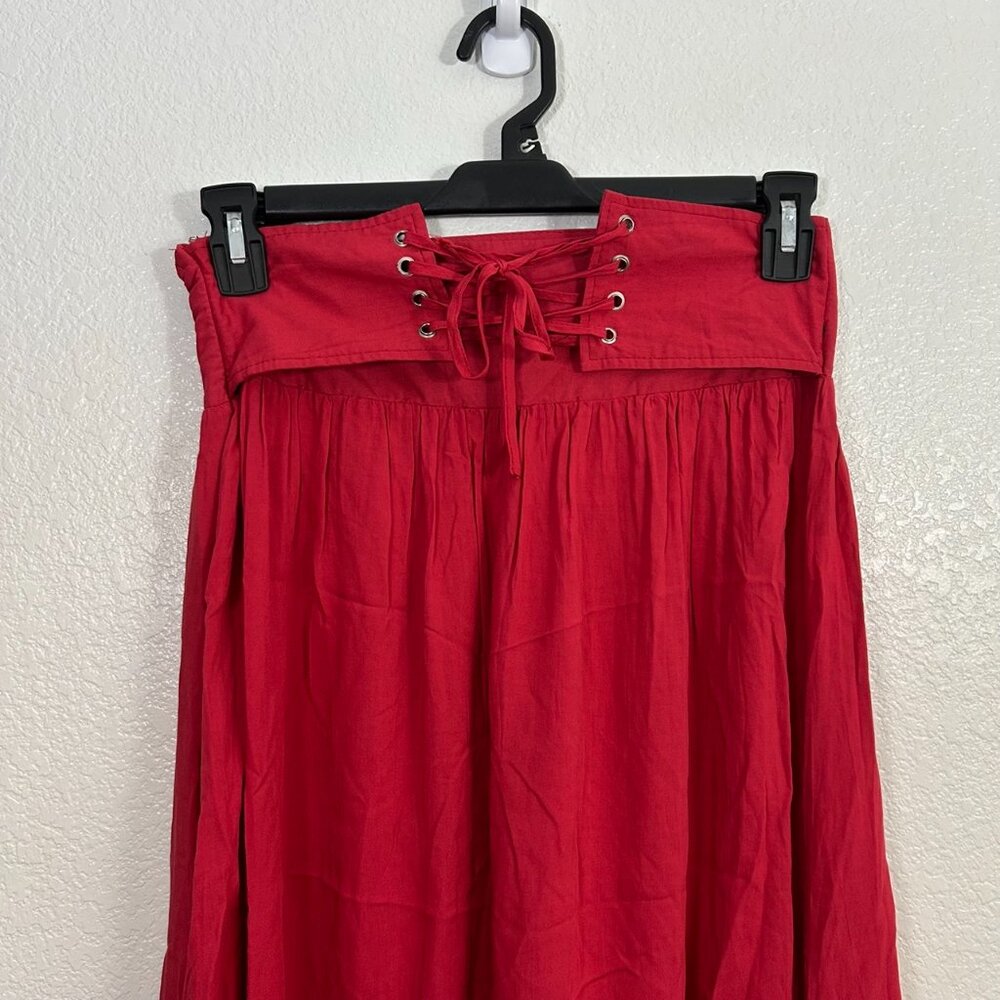 Corset Style Lace Up A-Line Maxi Skirt Piratecore Ren Fest Renaissance Peasant - Picture 2 of 8